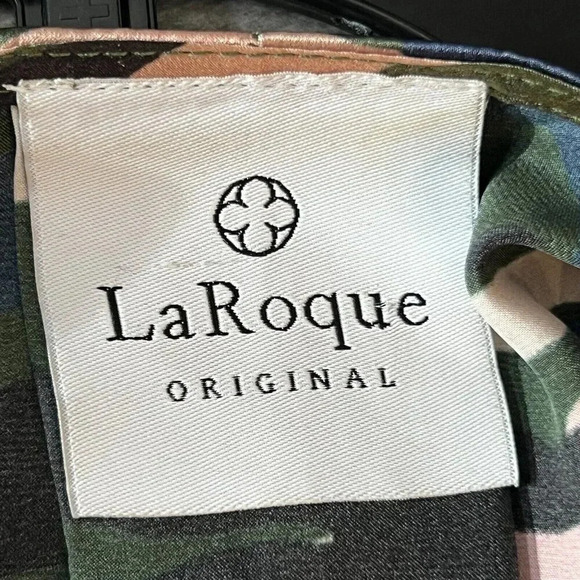 LaRoque Original 100% Silk Shift Mini Dress One Size Camo Print Pink Green - Picture 6 of 8